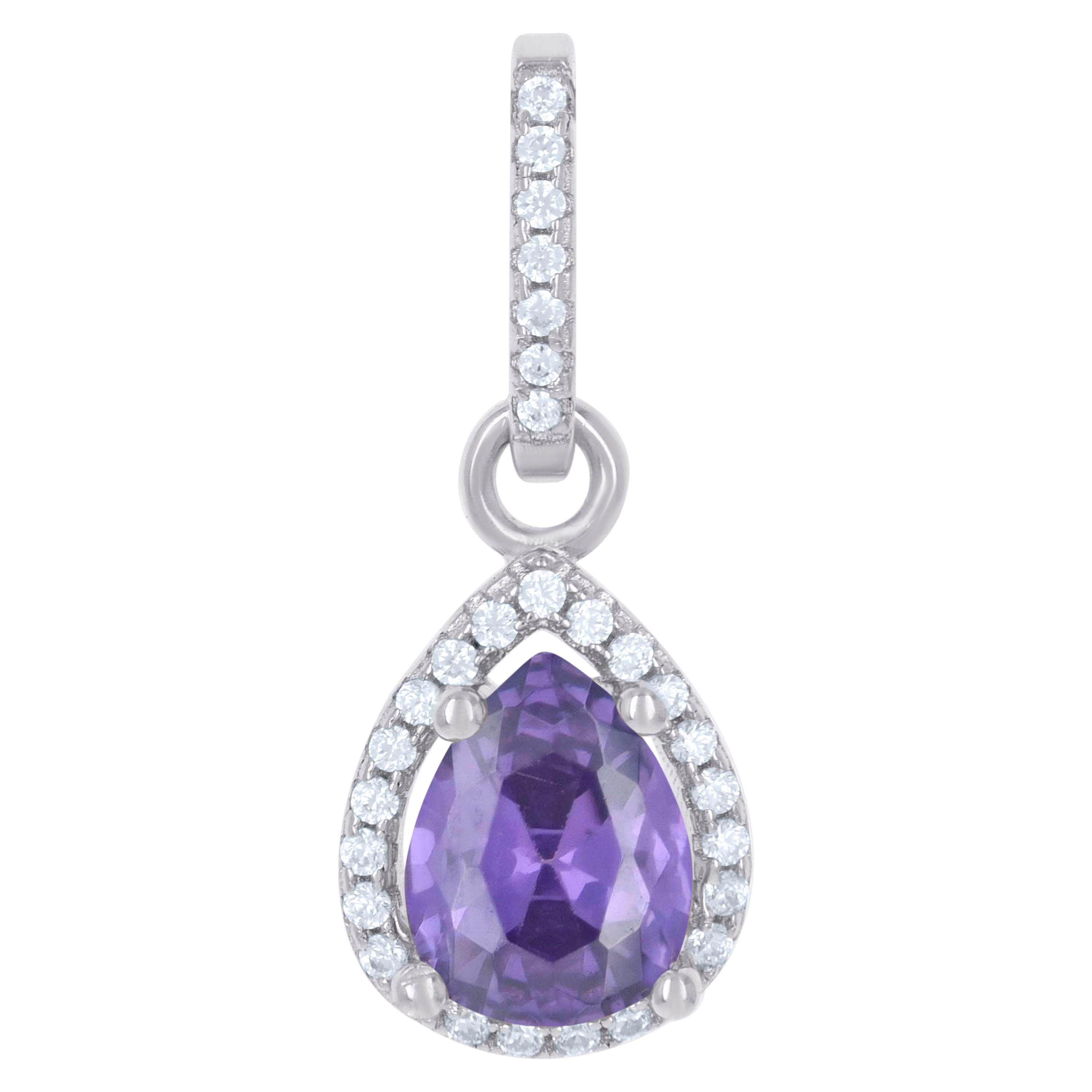 925 Sterling Silver Womens Purple Cubic Zirconia Fashion Teardrop Charm Pendant
