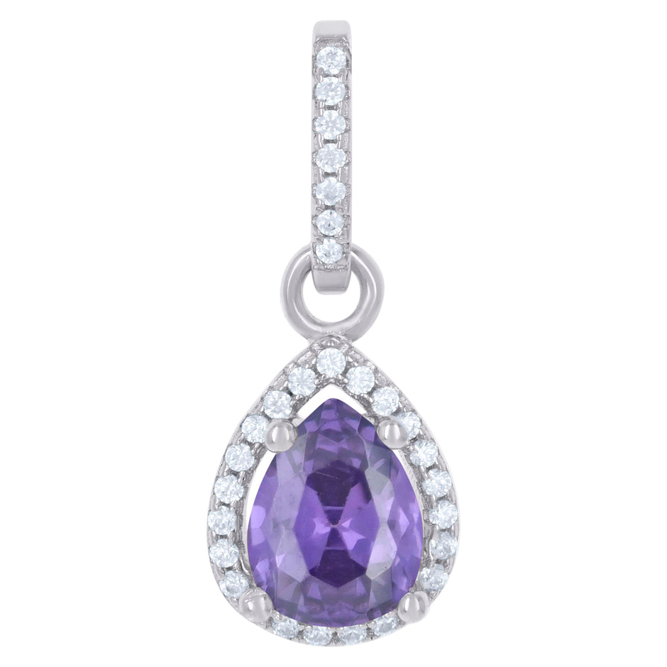 925 Sterling Silver Womens Purple Cubic Zirconia Fashion Teardrop Charm Pendant
