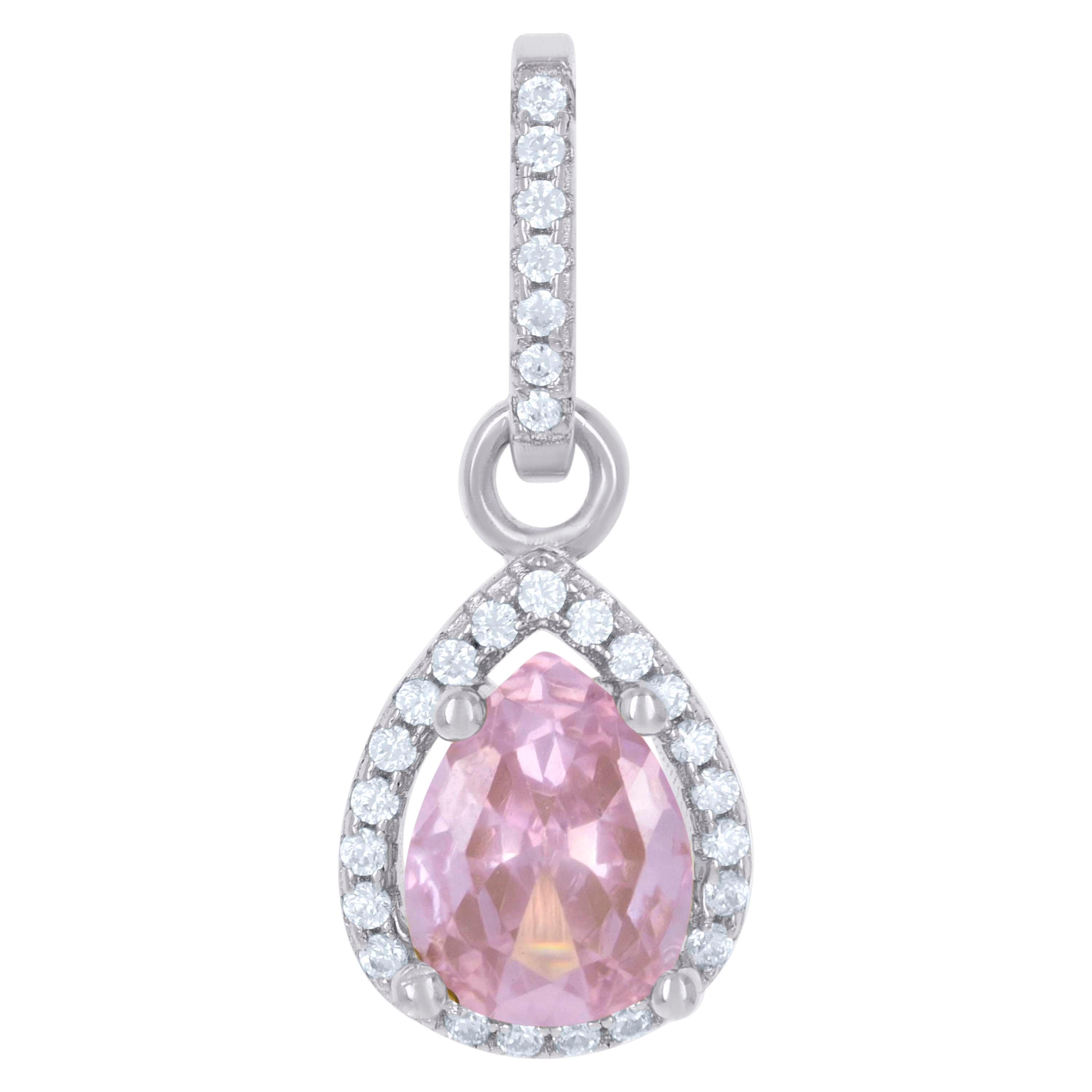 925 Sterling Silver Womens Pink Cubic Zirconia Fashion Teardrop Charm Pendant