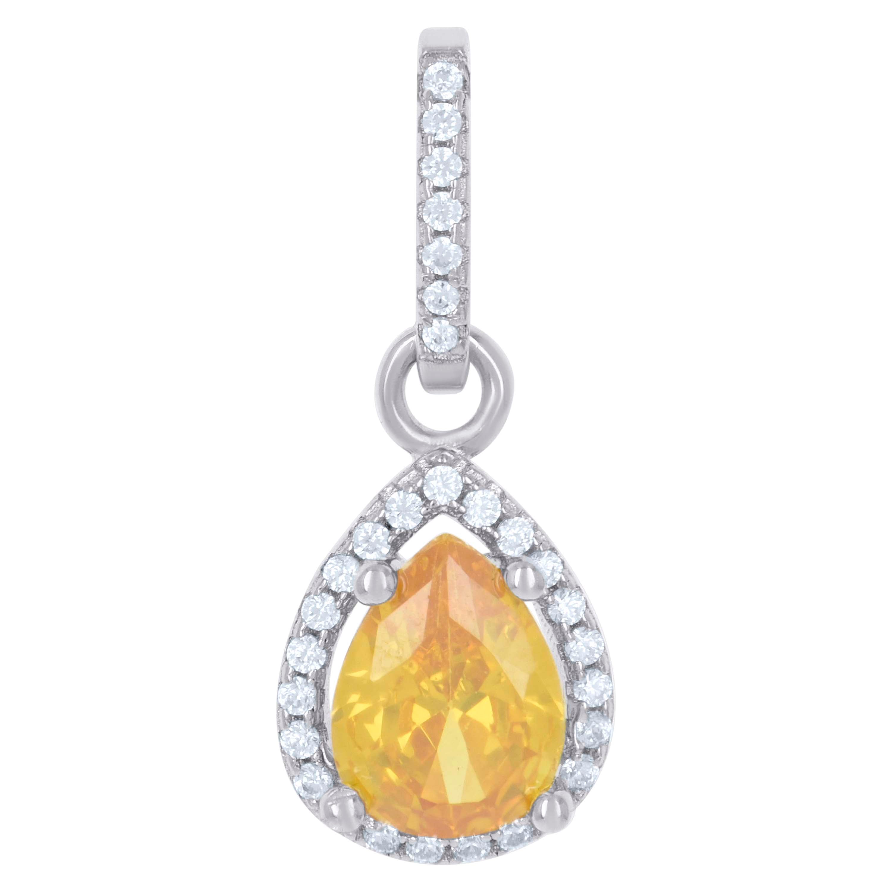 925 Sterling Silver Womens Yellow Cubic Zirconia Fashion Teardrop Charm Pendant