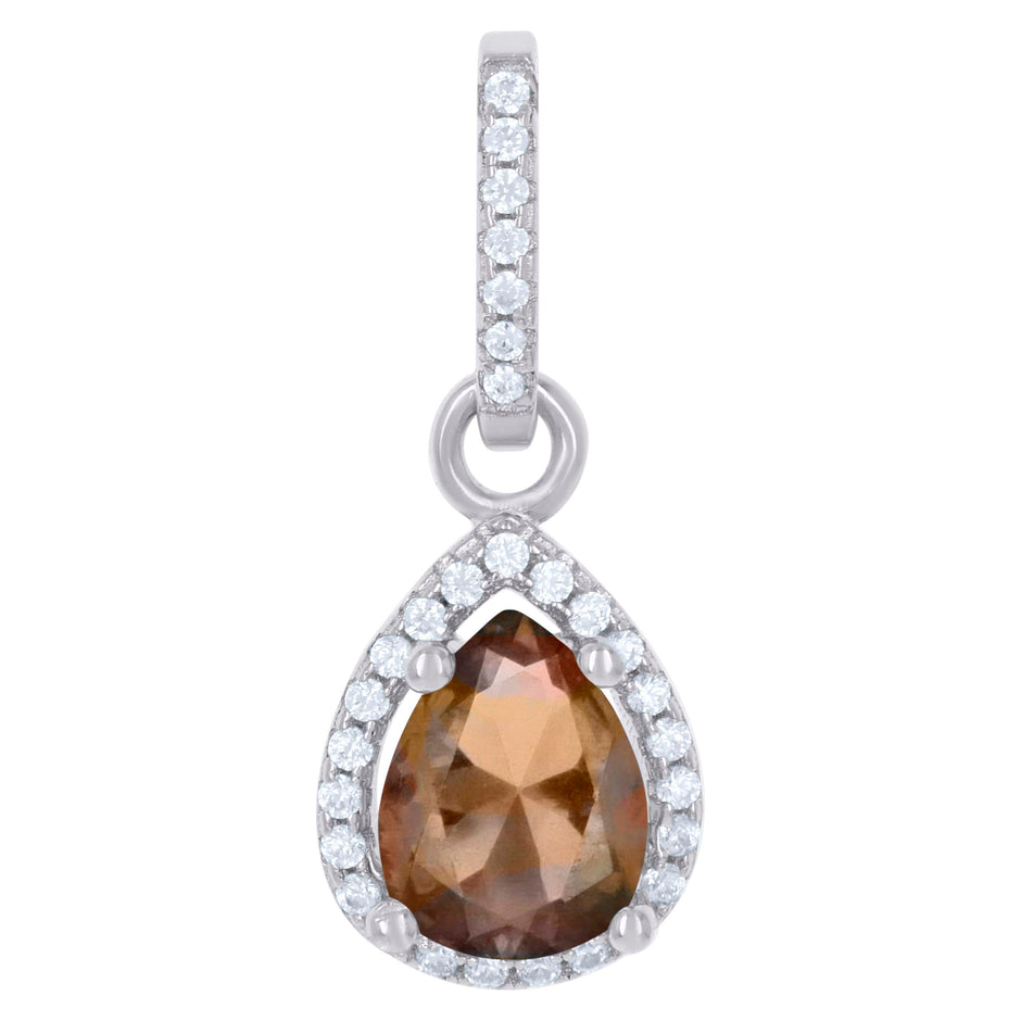 925 Sterling Silver Womens Brown Cubic Zirconia Fashion Teardrop Charm Pendant