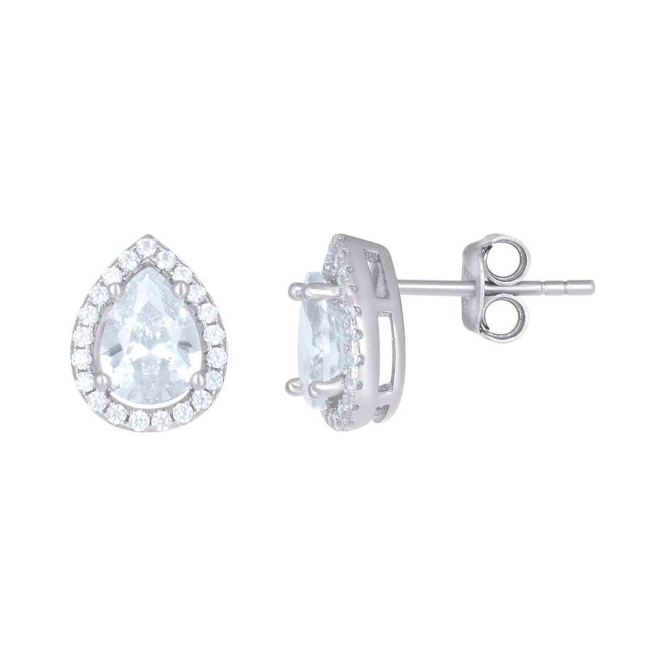925 Sterling Silver Womens Cubic Zirconia Pear Stud Earrings