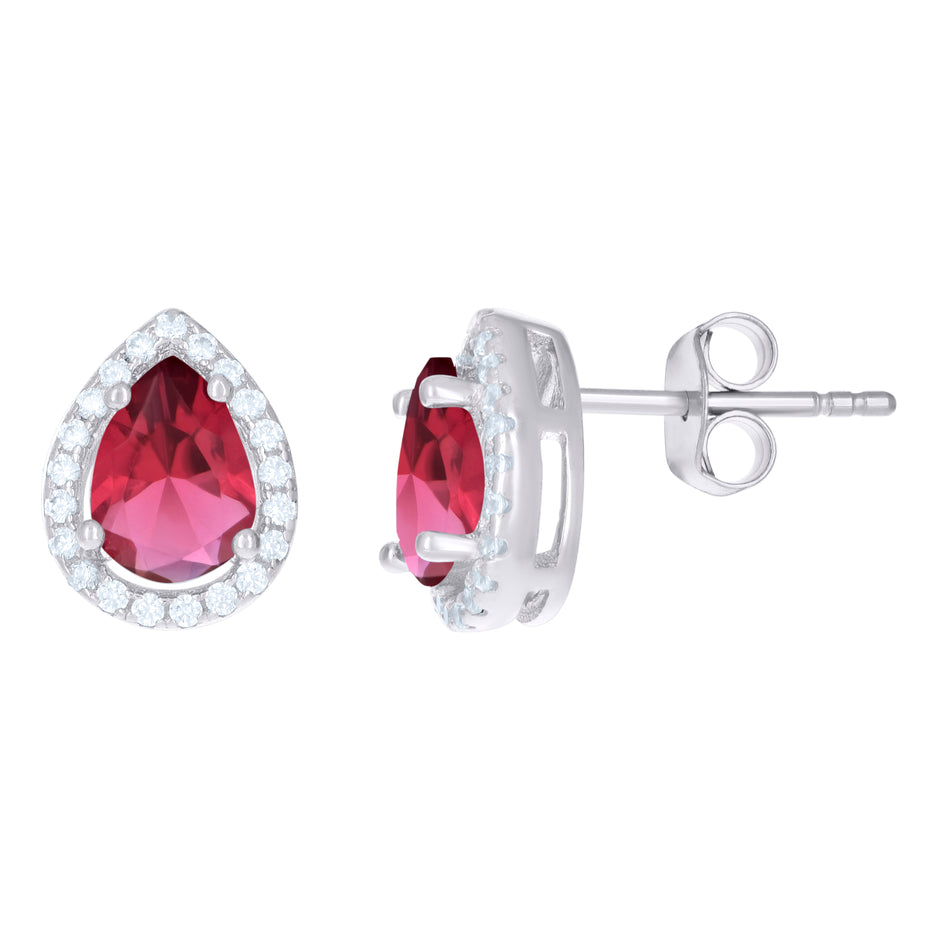 925 Sterling Silver Womens Red Cubic Zirconia Pear Stud Earrings