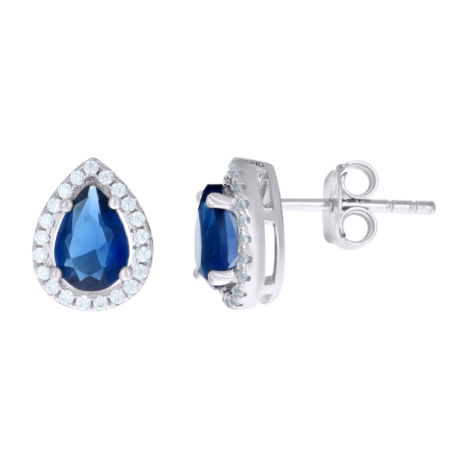 925 Sterling Silver Womens Royal Blue Cubic Zirconia Pear Stud Earrings