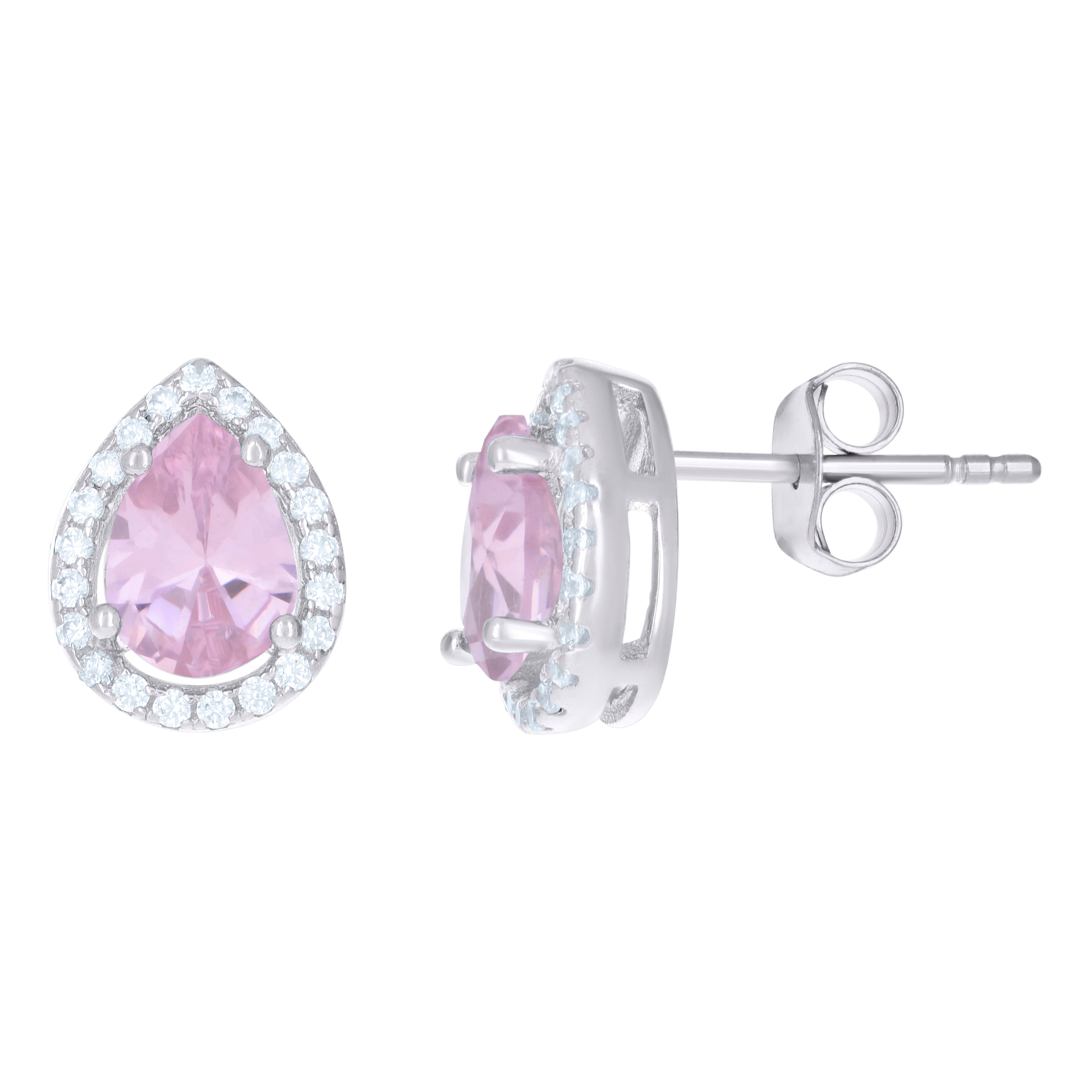 925 Sterling Silver Womens Pink Cubic Zirconia Pear Stud Earrings