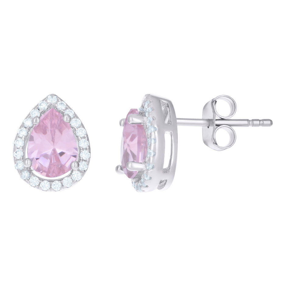 925 Sterling Silver Womens Pink Cubic Zirconia Pear Stud Earrings