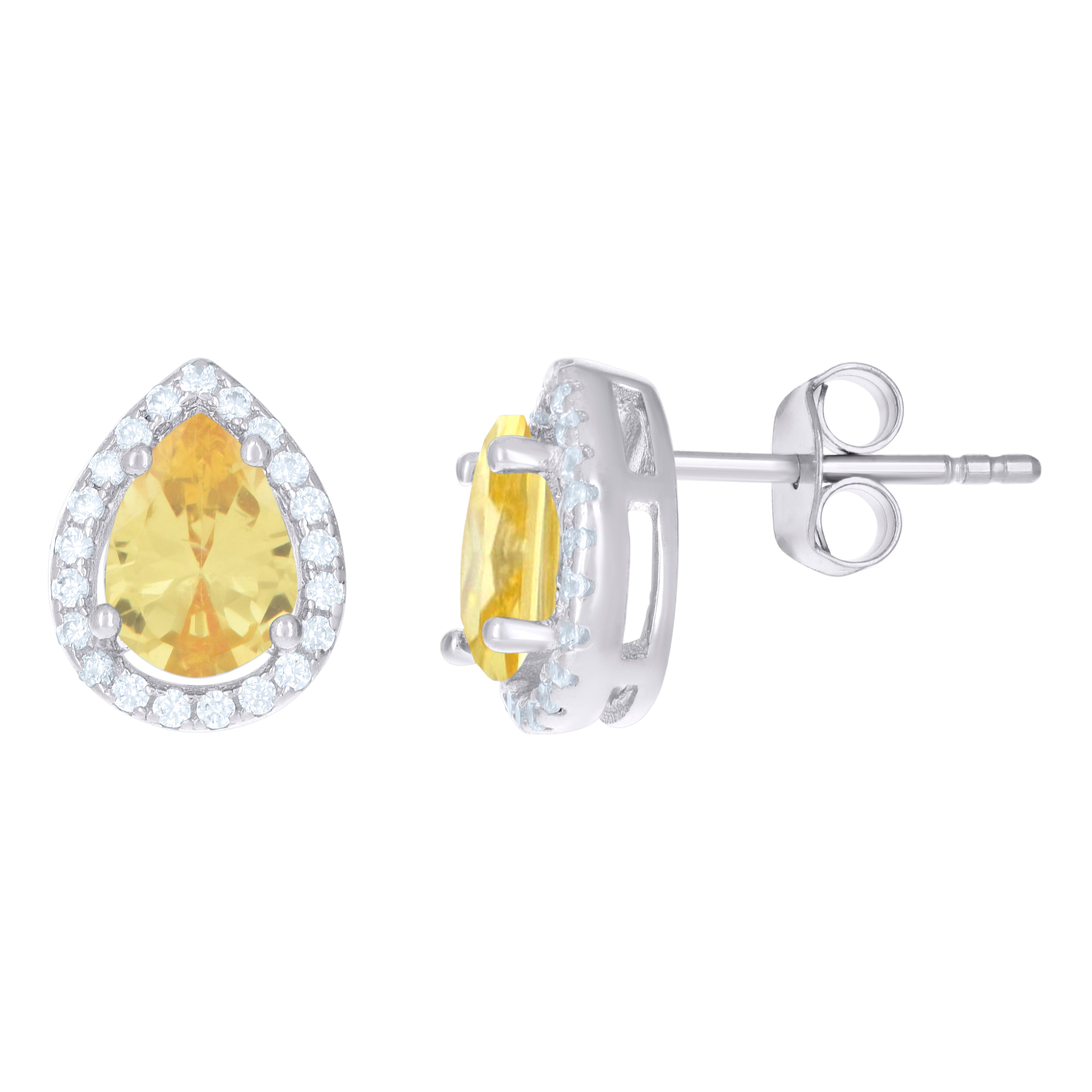 925 Sterling Silver Womens Yellow Cubic Zirconia Pear Stud Earrings