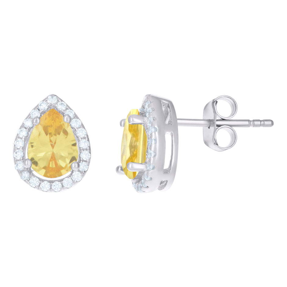 925 Sterling Silver Womens Yellow Cubic Zirconia Pear Stud Earrings