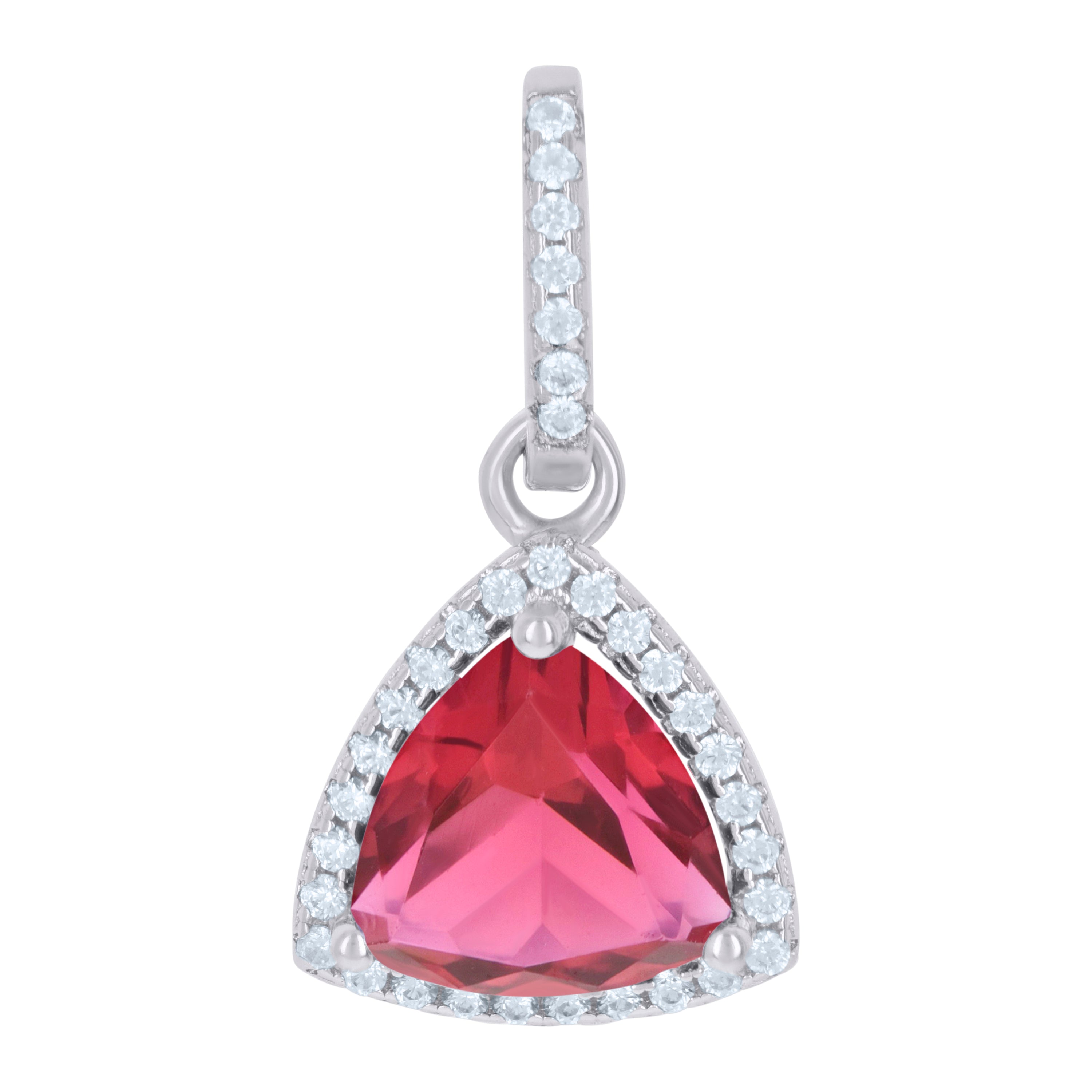 925 Sterling Silver Womens Red Cubic Zirconia Fashion Triangle Charm Pendant