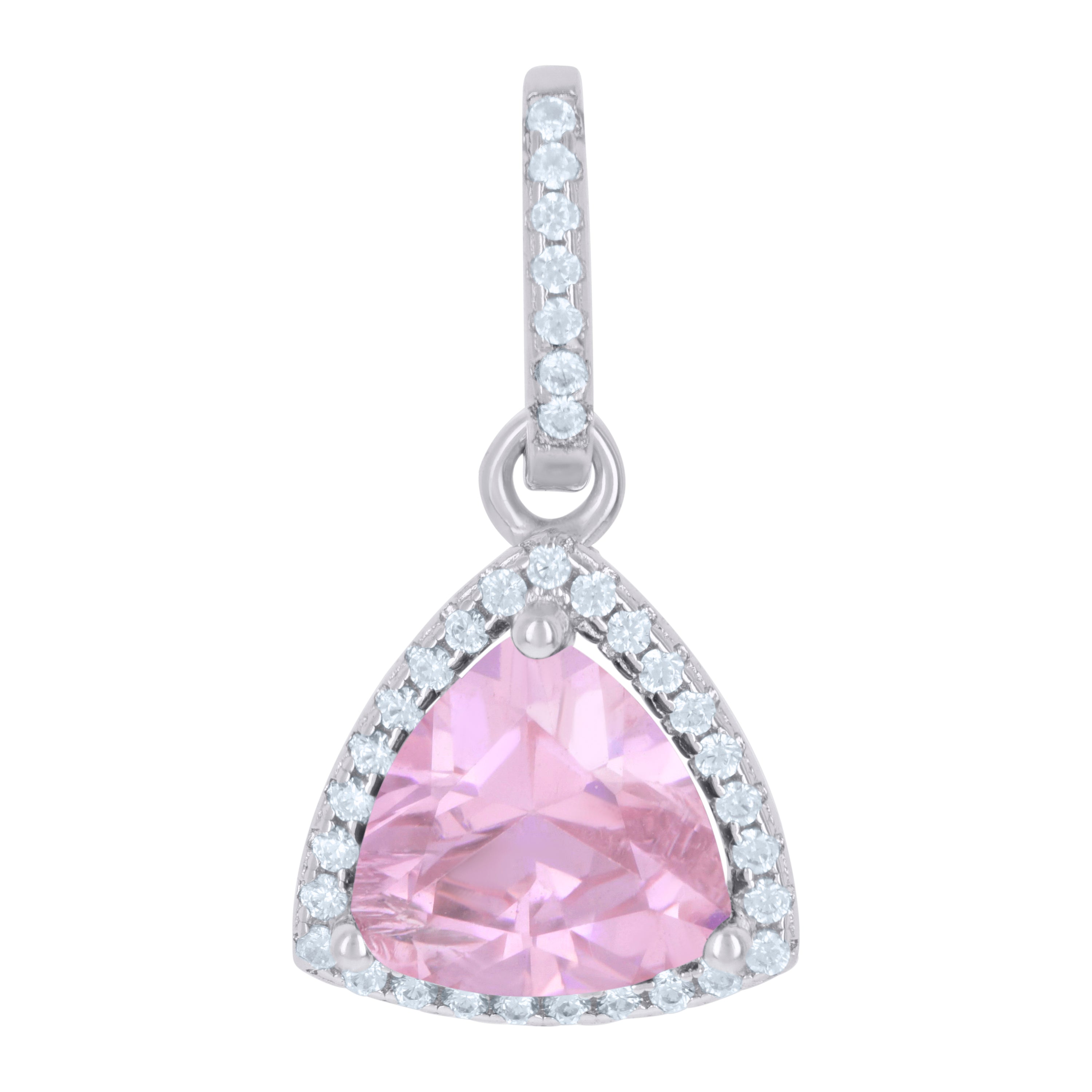 925 Sterling Silver Womens Pink Cubic Zirconia Fashion Triangle Charm Pendant