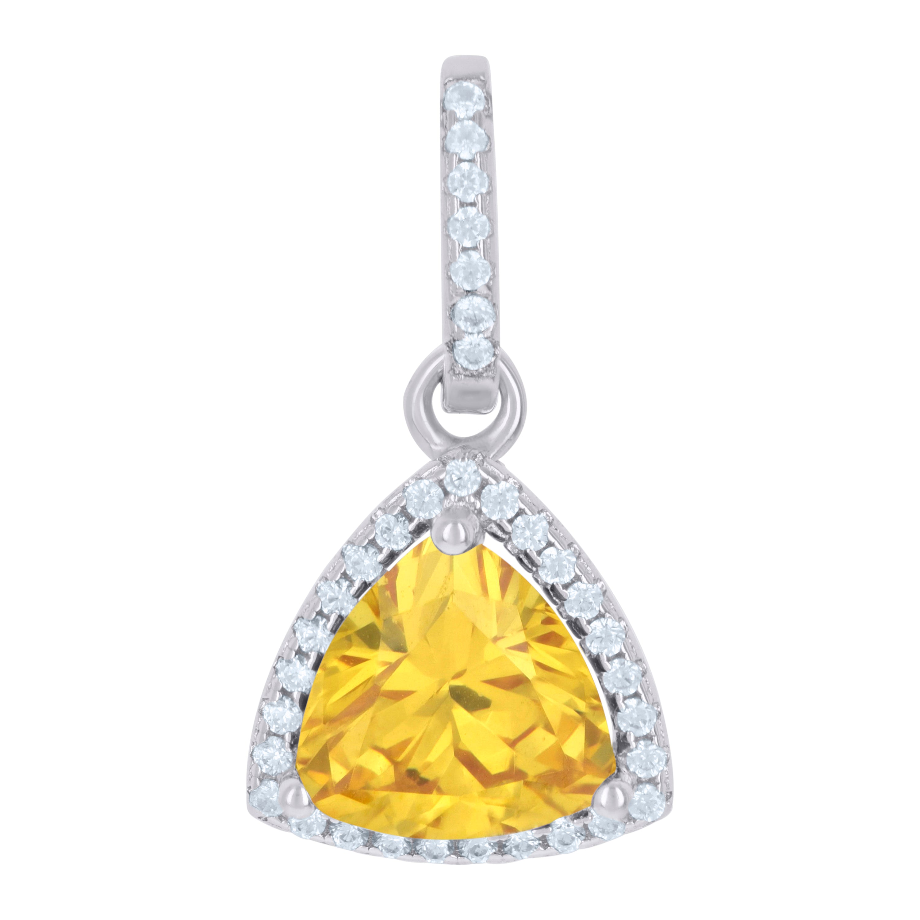 925 Sterling Silver Womens Yellow Cubic Zirconia Fashion Triangle Charm Pendant