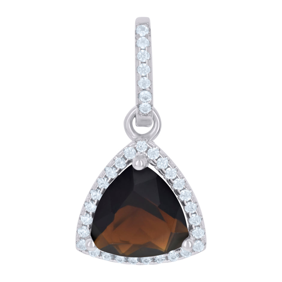 925 Sterling Silver Womens Brown Cubic Zirconia Fashion Triangle Charm Pendant