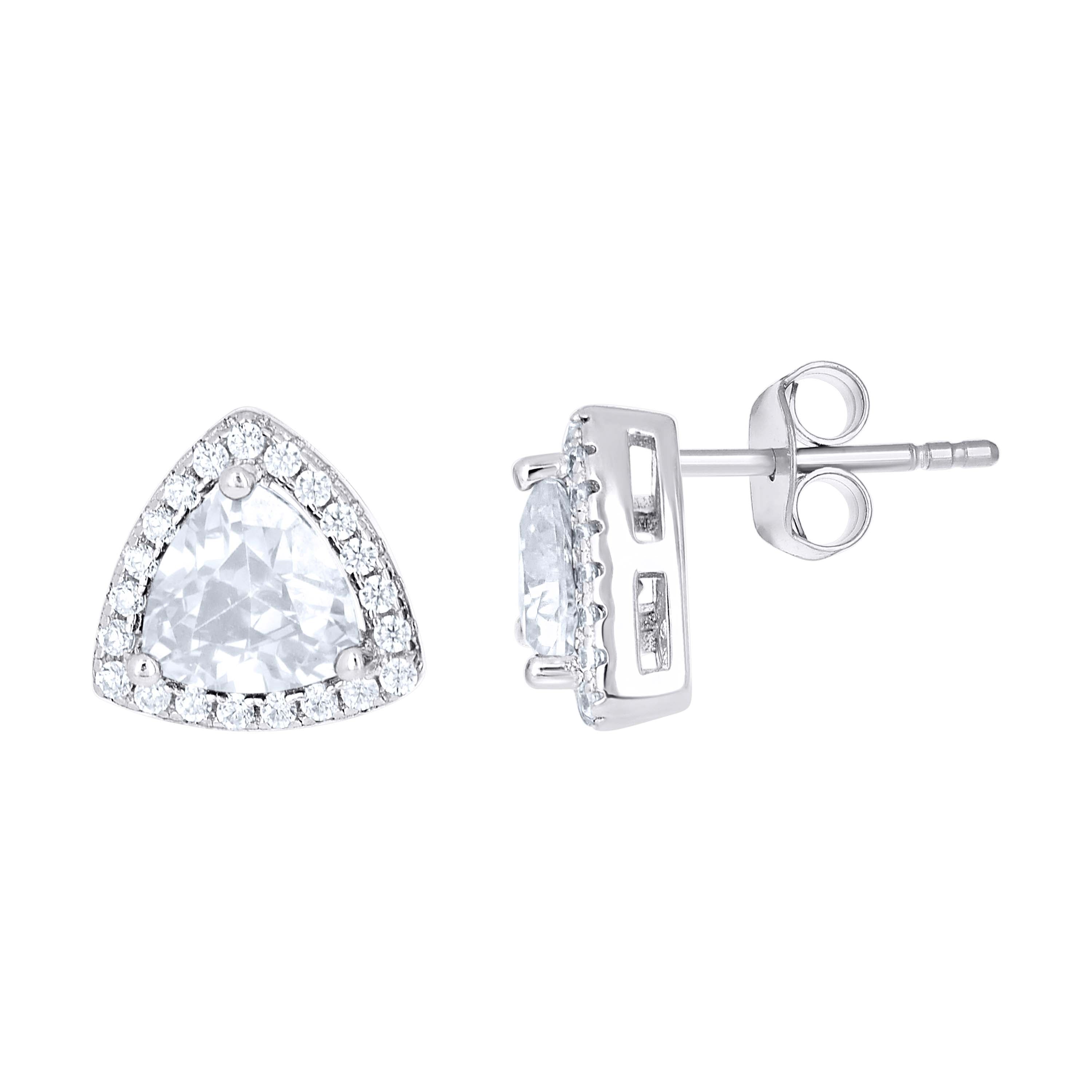 925 Sterling Silver Womens Cubic Zirconia Triangle Stud Earrings
