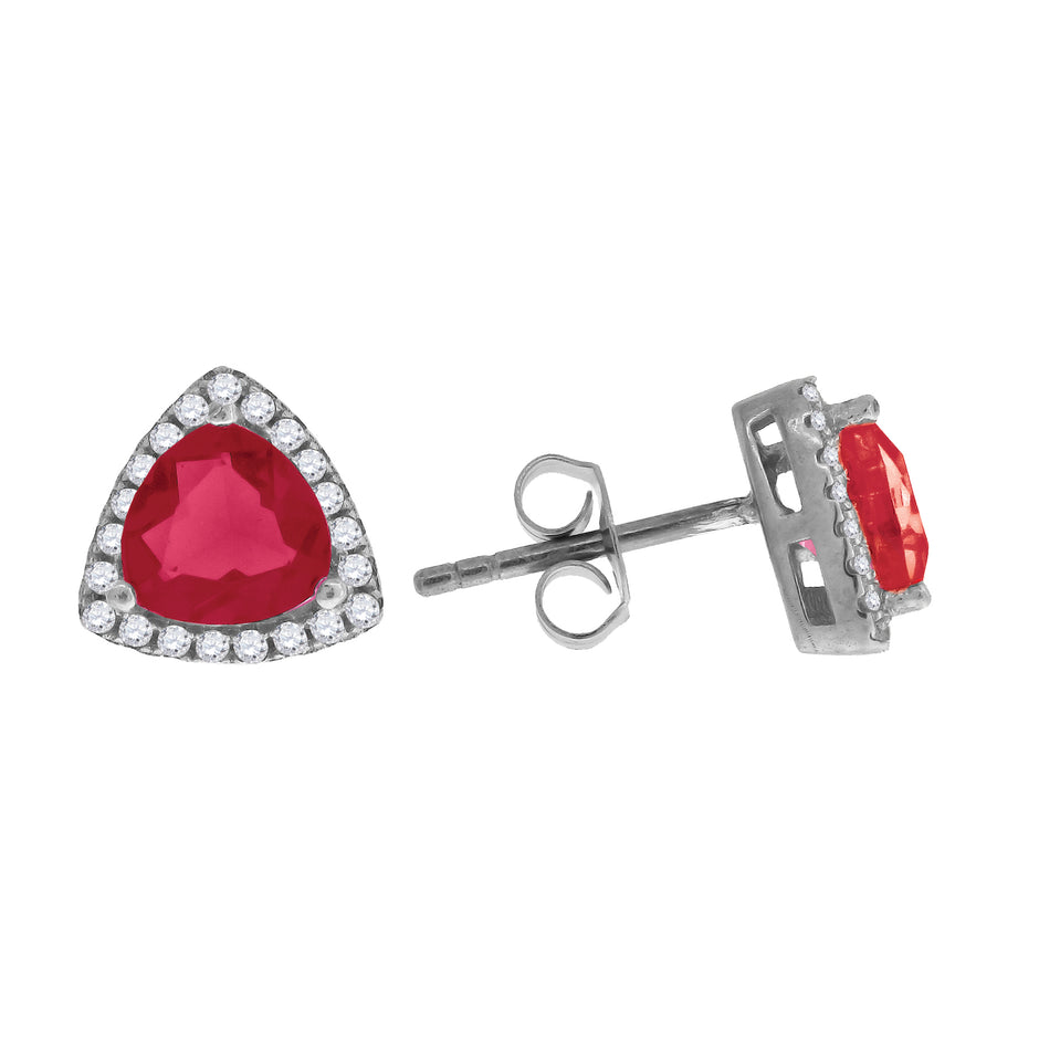 925 Sterling Silver Womens Red Cubic Zirconia Triangle Stud Earrings