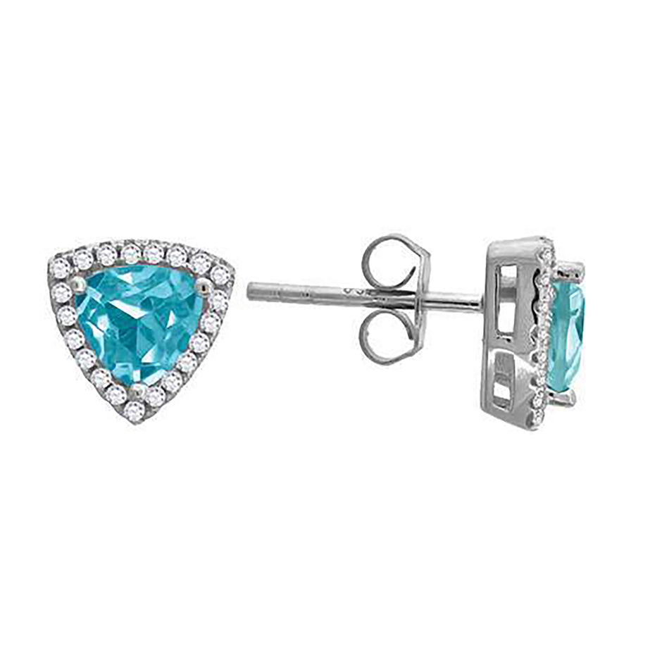 925 Sterling Silver Womens Aqua Cubic Zirconia Triangle Stud Earrings
