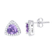 925 Sterling Silver Womens Purple Cubic Zirconia Triangle Stud Earrings