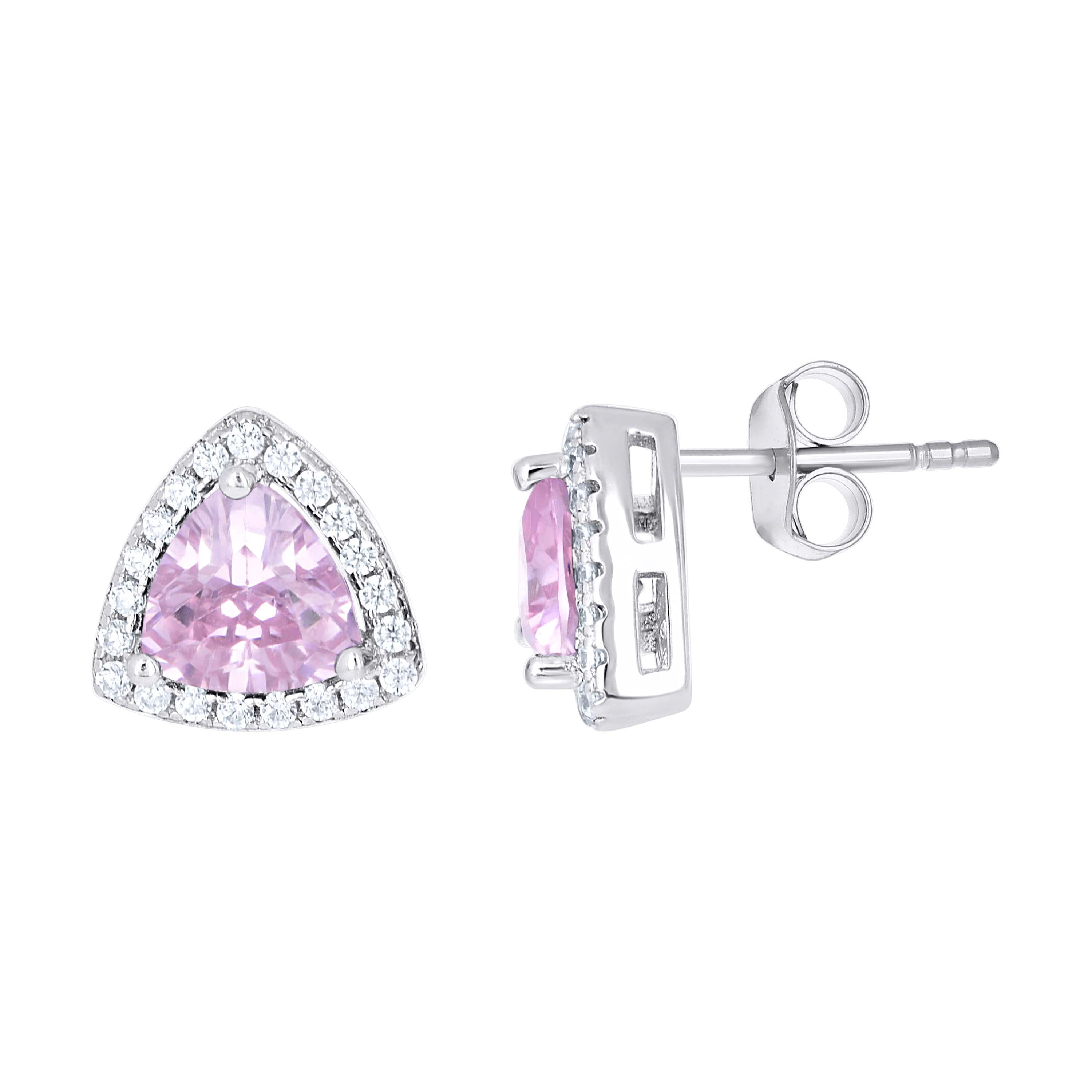 925 Sterling Silver Womens Pink Cubic Zirconia Triangle Stud Earrings