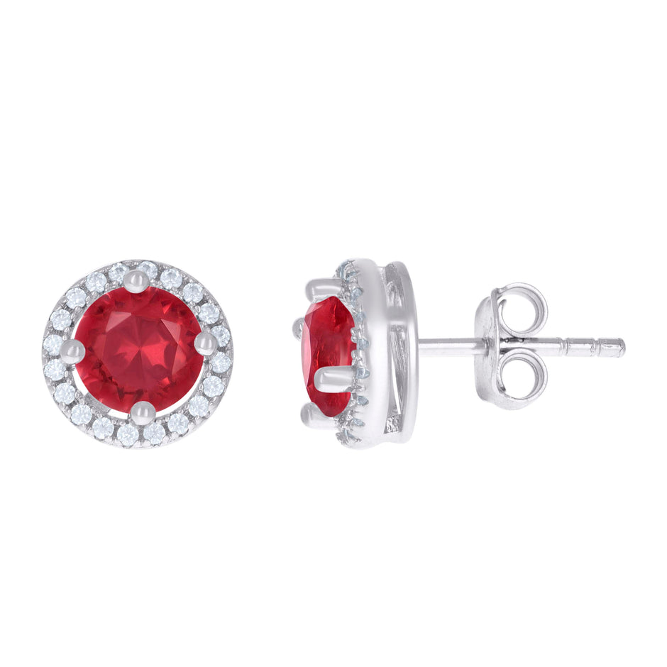 925 Sterling Silver Womens Red Cubic Zirconia Round Stud Earrings