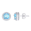 925 Sterling Silver Womens Aqua Cubic Zirconia Round Stud Earrings