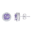 925 Sterling Silver Womens Purple Cubic Zirconia Round Stud Earrings