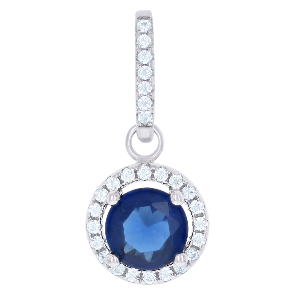 925 Sterling Silver Womens Royal Blue Cubic Zirconia Fashion Round Charm Pendant