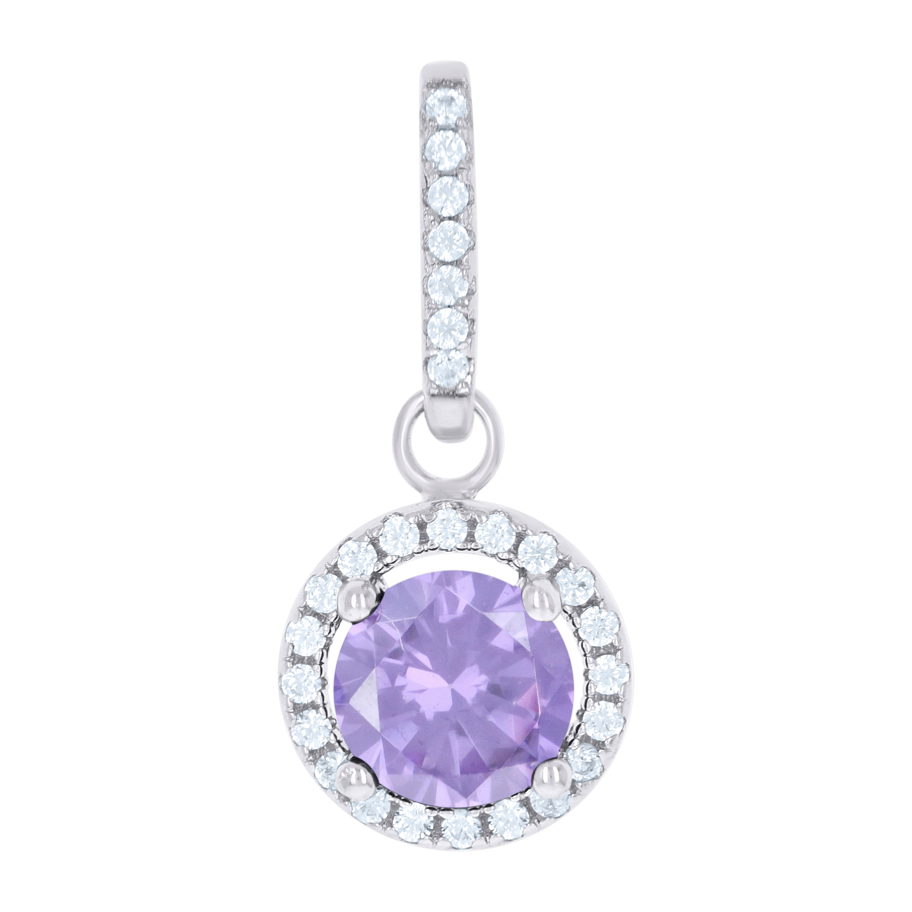925 Sterling Silver Womens Purple Cubic Zirconia Fashion Round Charm Pendant
