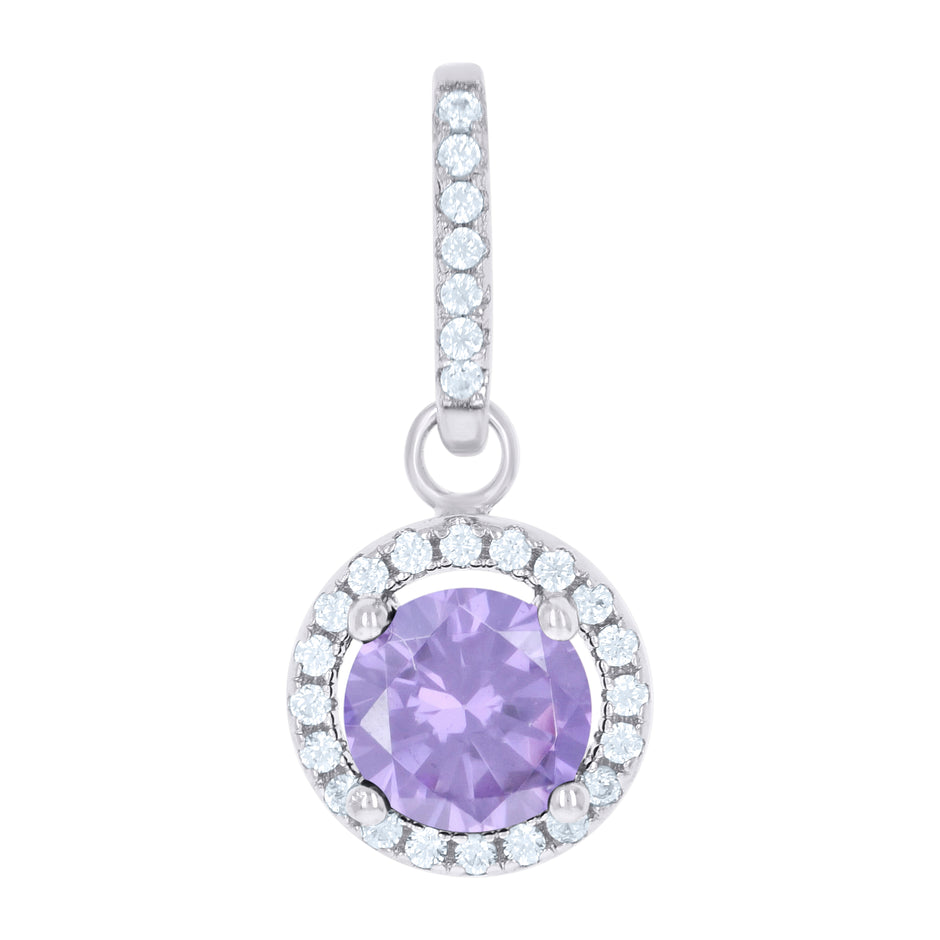 925 Sterling Silver Womens Purple Cubic Zirconia Fashion Round Charm Pendant