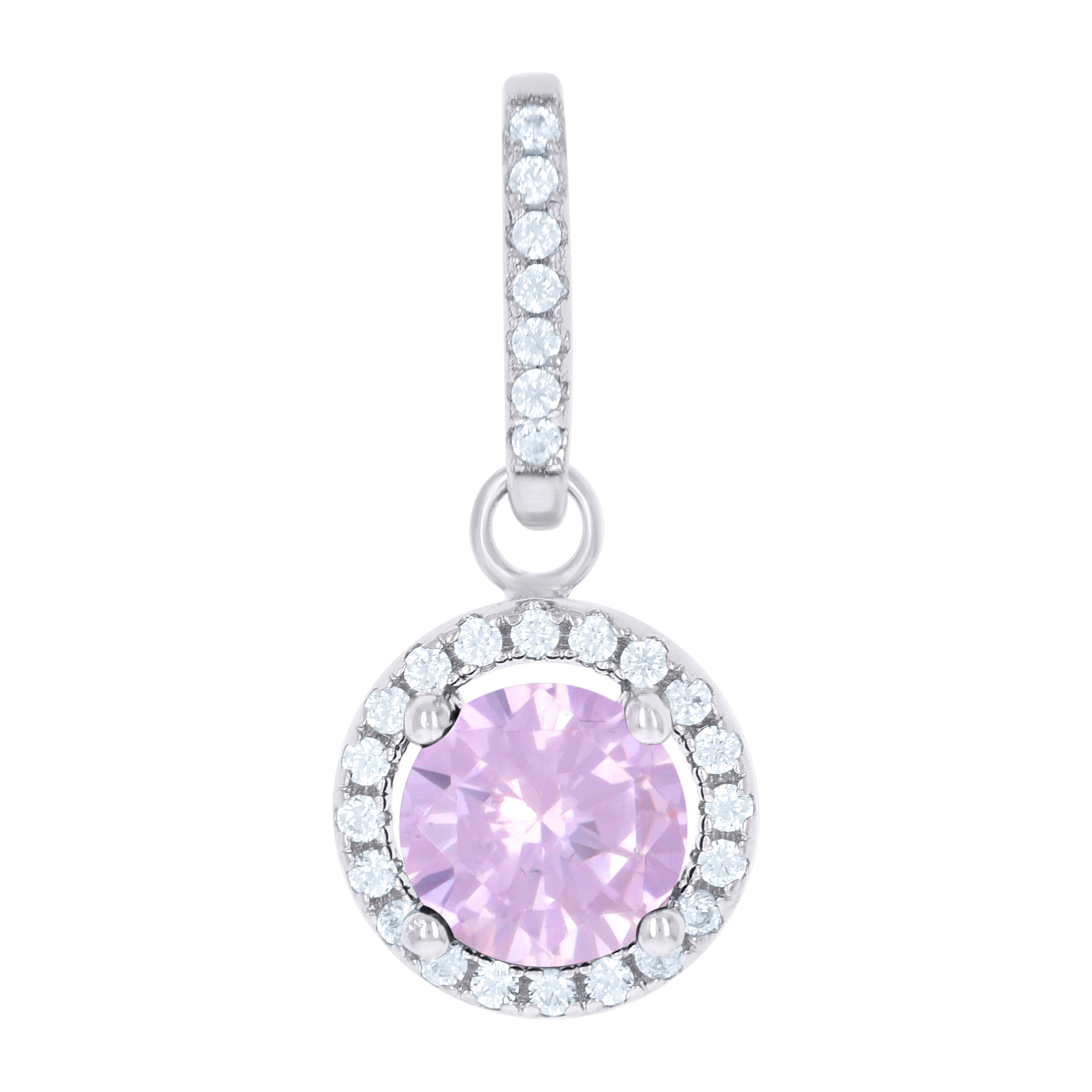 925 Sterling Silver Womens Pink Cubic Zirconia Fashion Round Charm Pendant