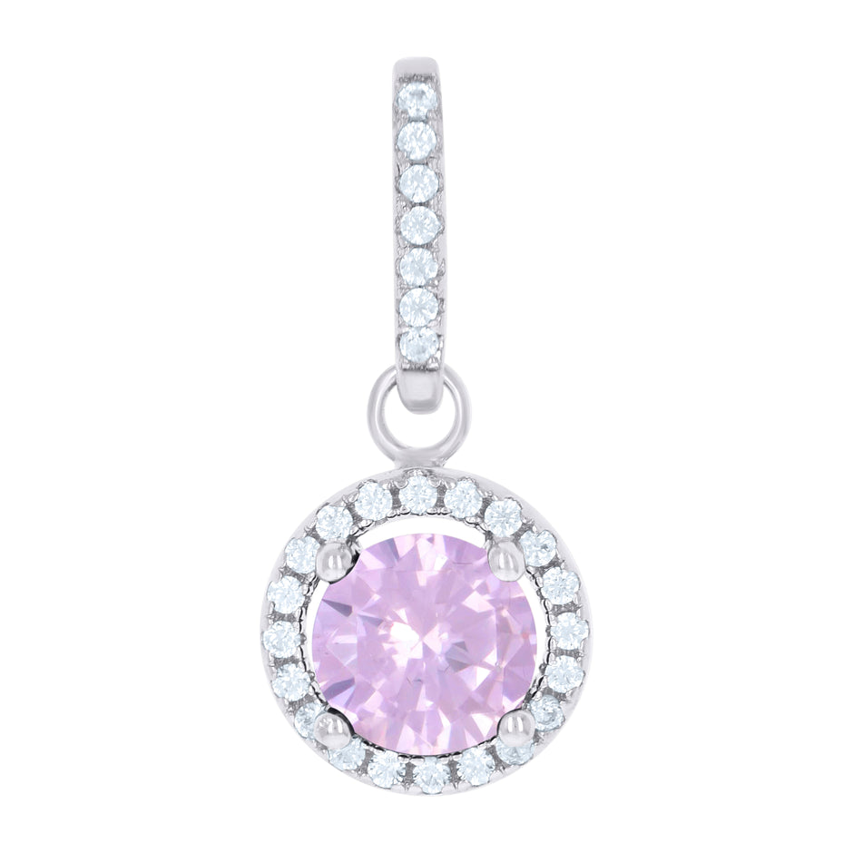 925 Sterling Silver Womens Pink Cubic Zirconia Fashion Round Charm Pendant