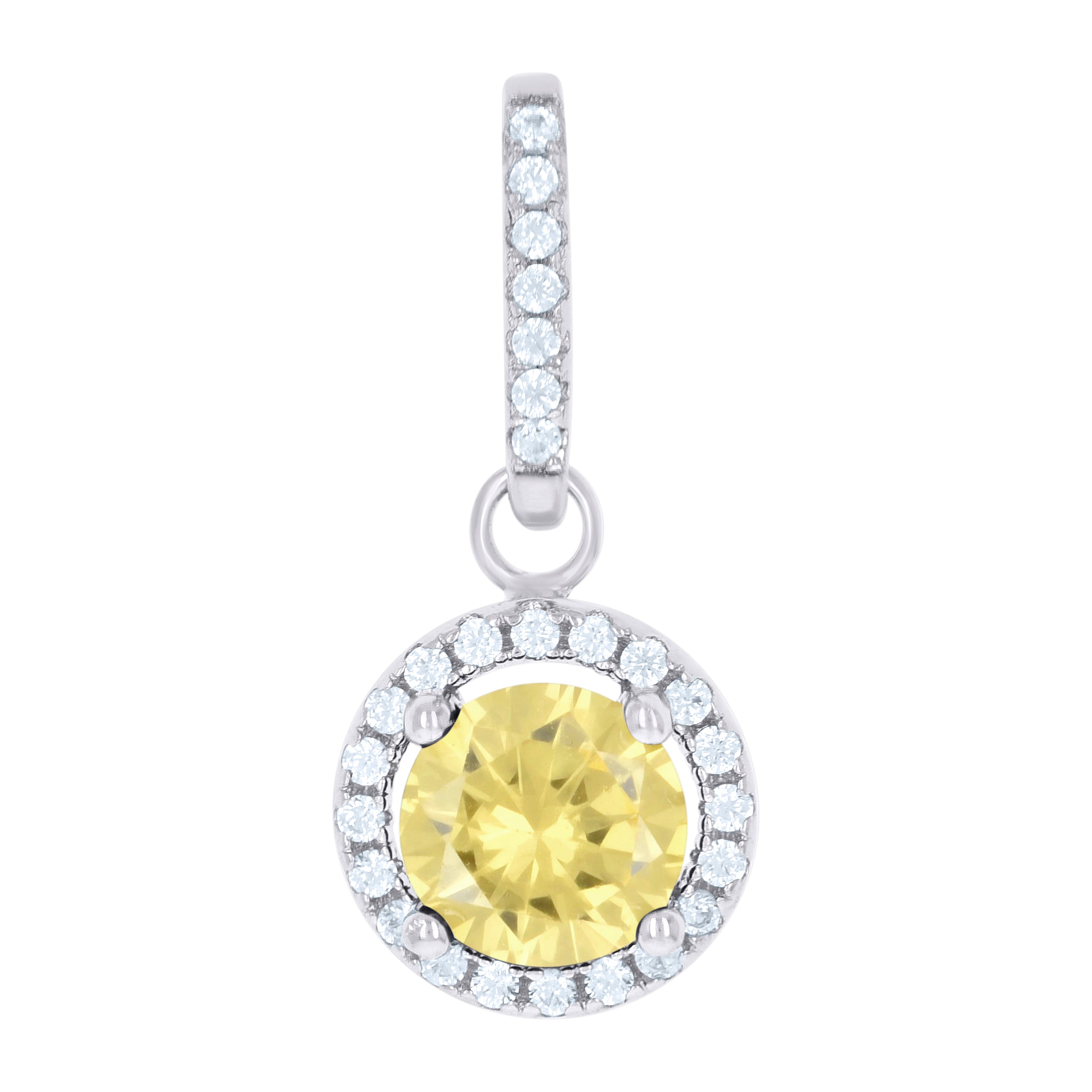 925 Sterling Silver Womens Yellow Cubic Zirconia Fashion Round Charm Pendant