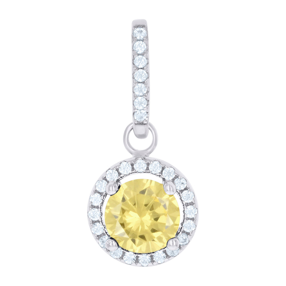 925 Sterling Silver Womens Yellow Cubic Zirconia Fashion Round Charm Pendant