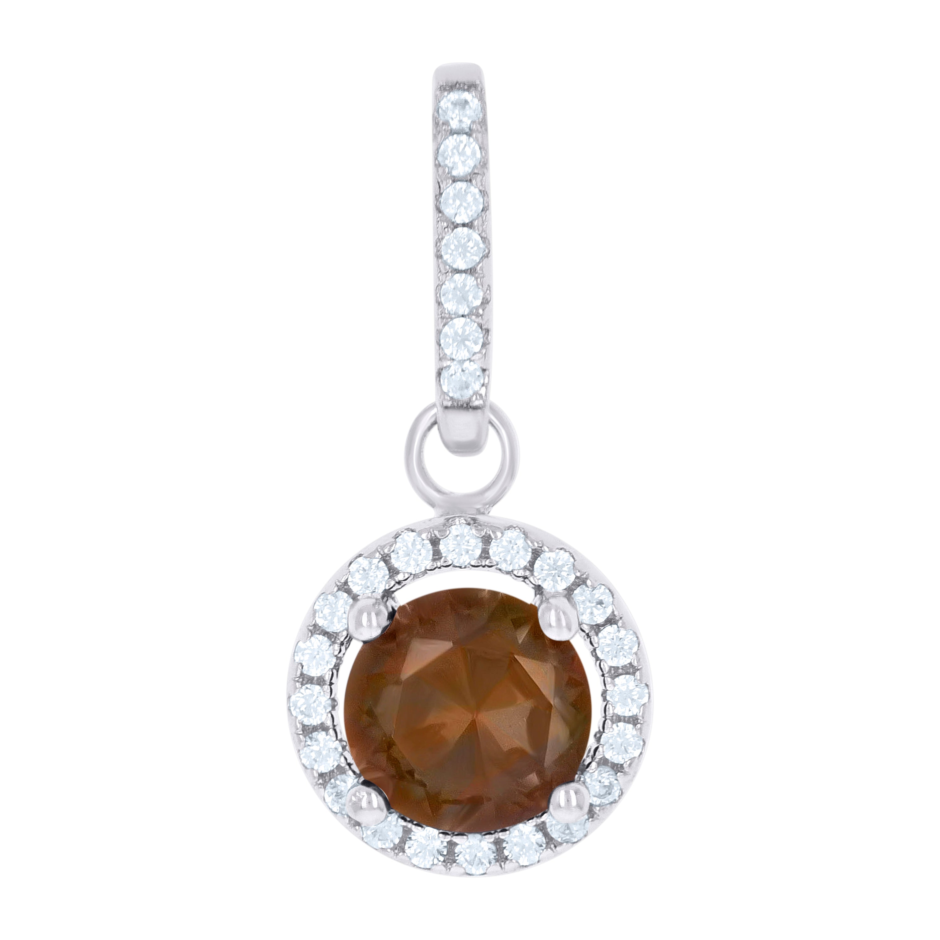 925 Sterling Silver Womens Brown Cubic Zirconia Fashion Round Charm Pendant