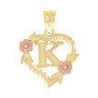 10kt Two-Tone Gold Womens Heart Flower Initial Letter K Charm Pendant