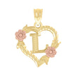 10kt Two-Tone Gold Womens Heart Flower Initial Letter L Charm Pendant
