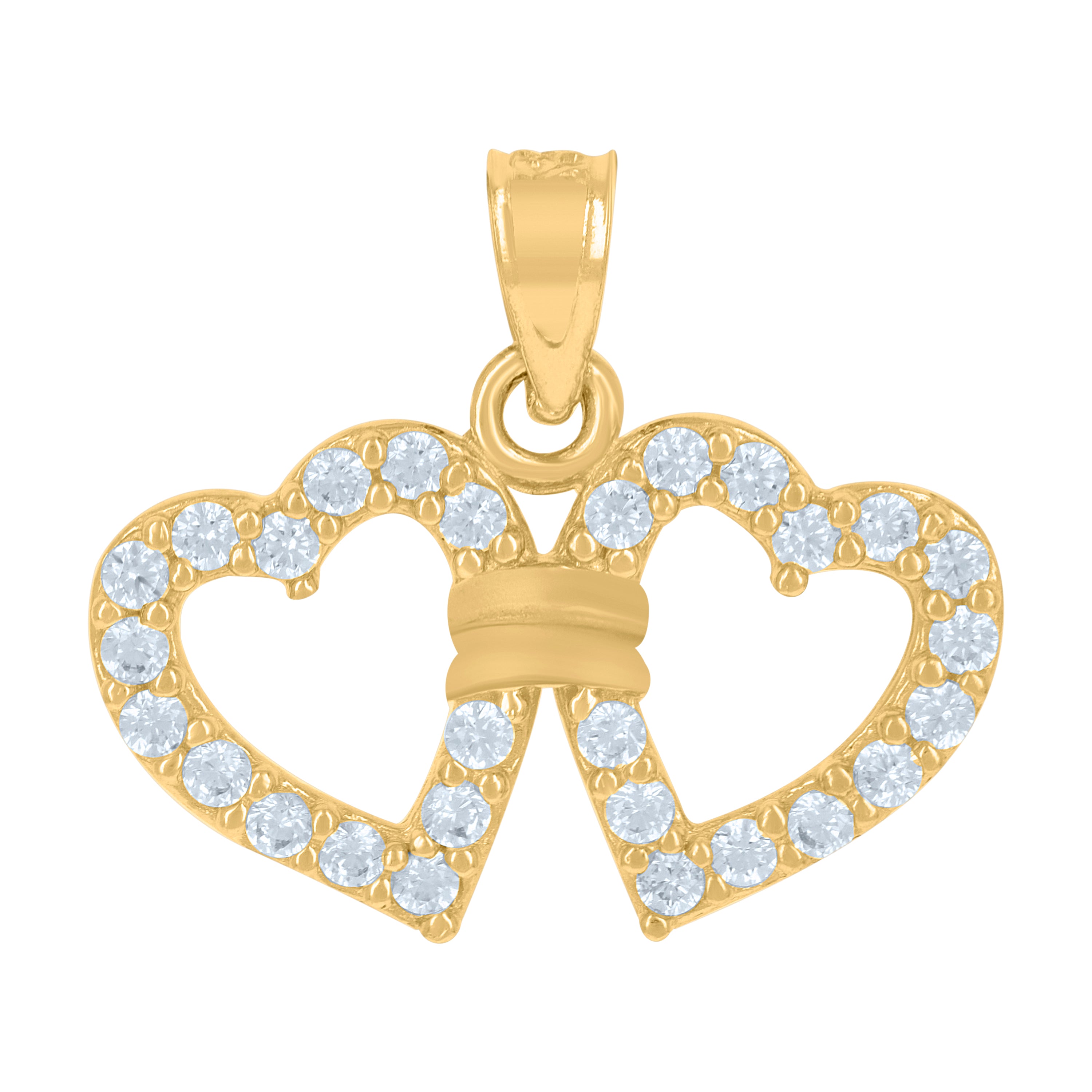 10kt Yellow Gold Cubic-Zirconia Womens Double Heart Charm Pendant