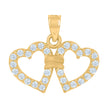 10kt Yellow Gold Cubic-Zirconia Womens Double Heart Charm Pendant