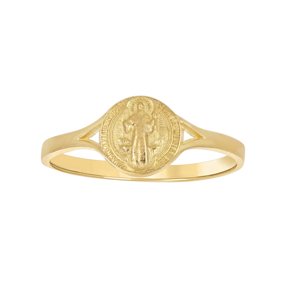 10Kt Yellow Gold Mens Saint St Benedict Religious Ring
