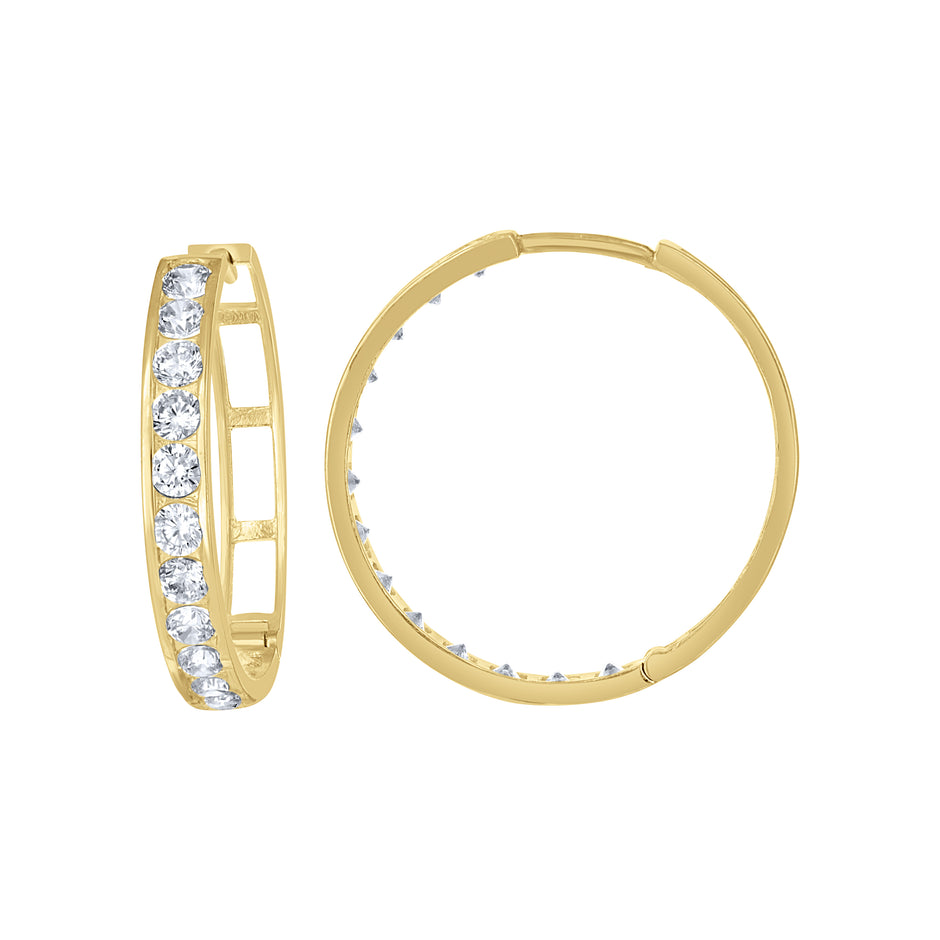 10kt Yellow Gold Womens Single Row CZ Cubic Zirconia Hoop Earrings
