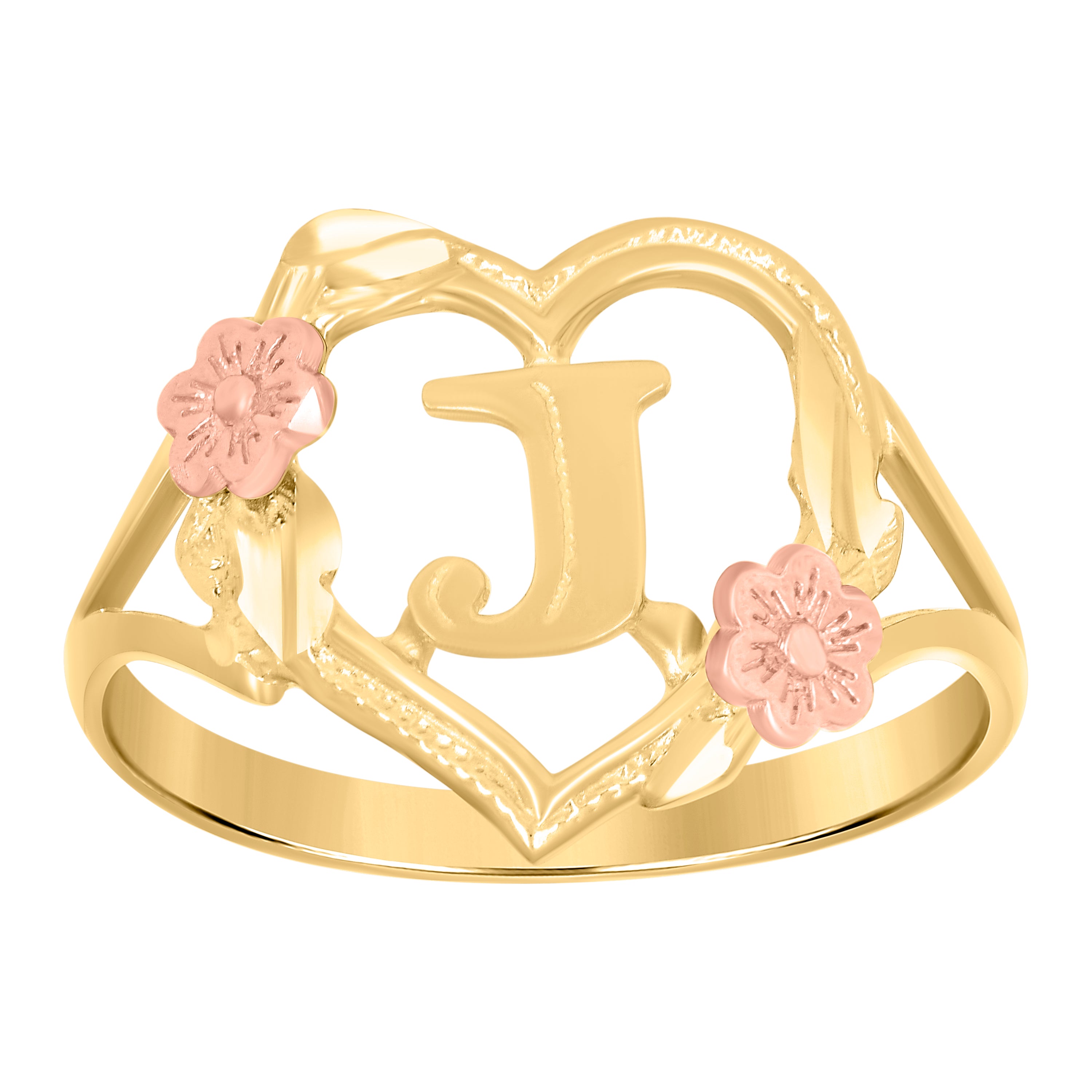 10kt Two-Tone Gold Womens J Heart Initials Ring