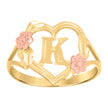 10Kt Two-Tone Gold Womens Dc Textured Initial Letter K Heart Band Ring