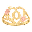 10Kt Two-Tone Gold Womens Dc Textured Initial Letter O Heart Band Ring
