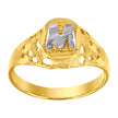 10kt Two-Tone Gold Mens Diamond-Cut Textured Oval Initial Letter M Band Ring