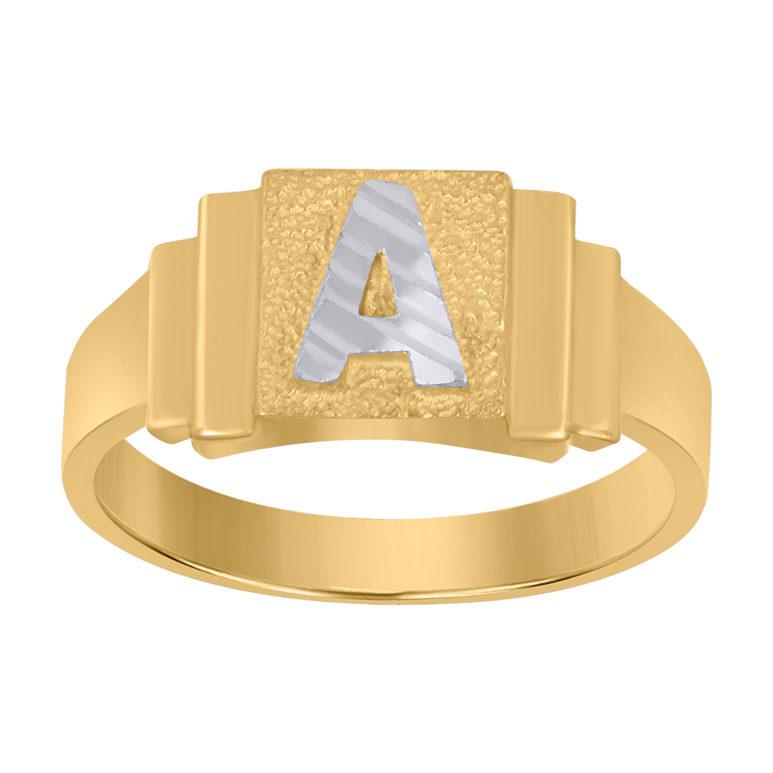10Kt Two-Tone Gold Unisex Initial Alphabet A Ring