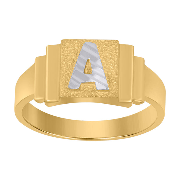 10Kt Two-Tone Gold Unisex Initial Alphabet A Ring