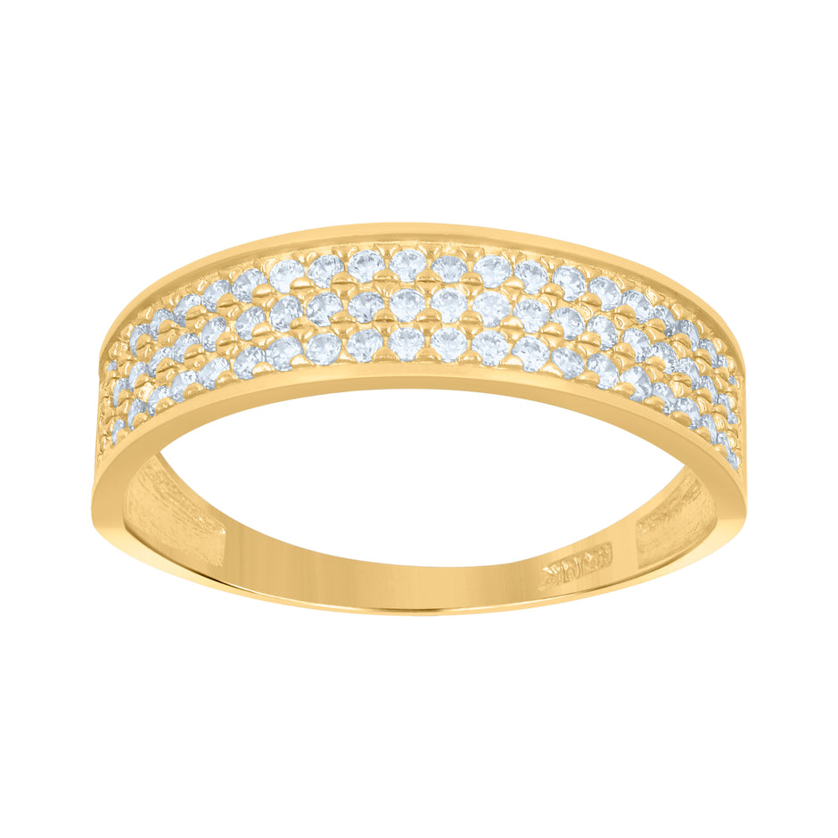10kt Two-Tone Gold Womens Round Cubic Zirconia Three Row Engagement Ring