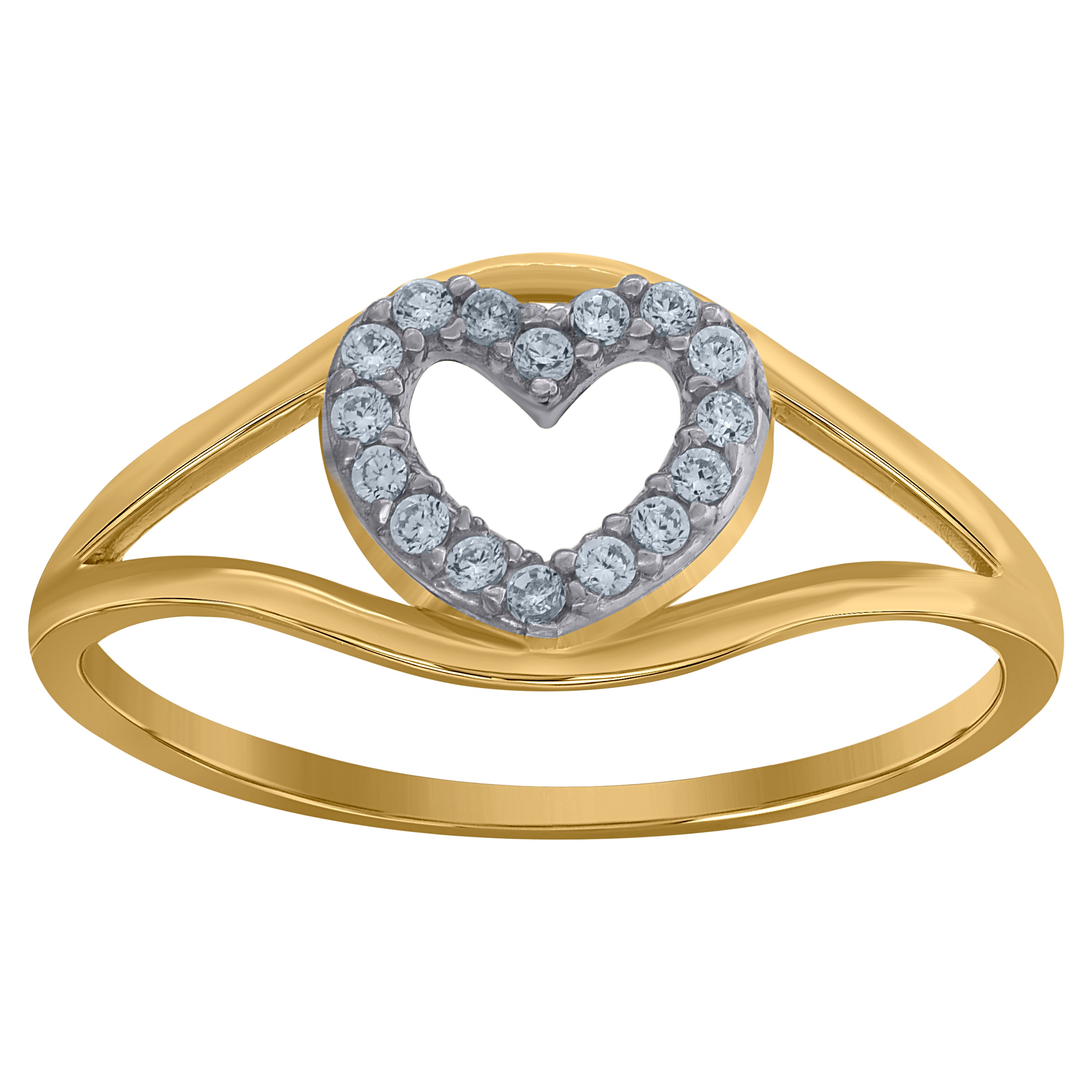 10kt Gold Womens Two-Tone CZ Split Shank Heart Band Ring