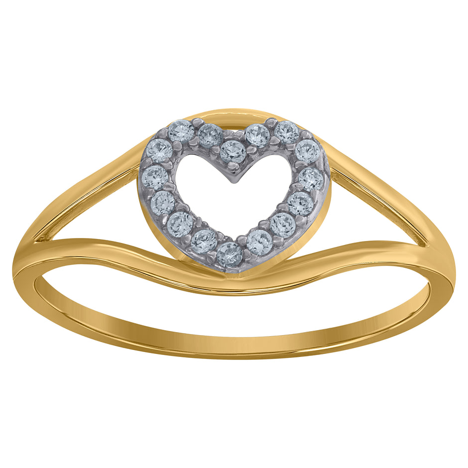 10kt Gold Womens Two-Tone CZ Split Shank Heart Band Ring