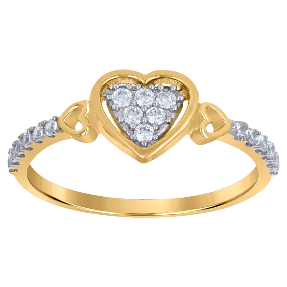 10kt Gold Womens Two-Tone CZ Heart Round Band Ring