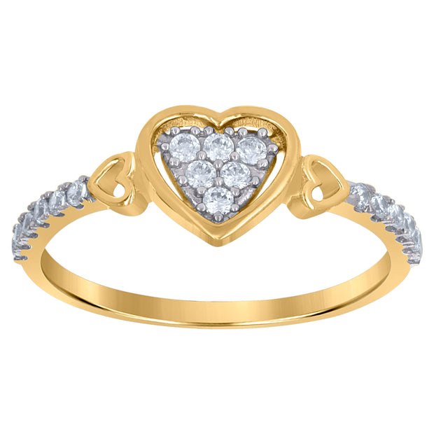 10kt Gold Womens Two-Tone CZ Heart Round Band Ring
