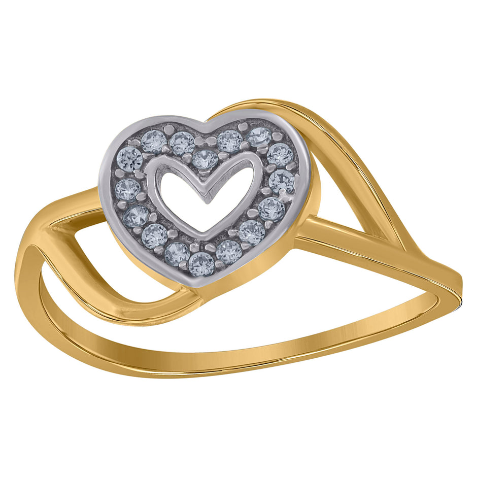 10kt Gold Womens Two-Tone CZ Split Shank Heart Band Ring